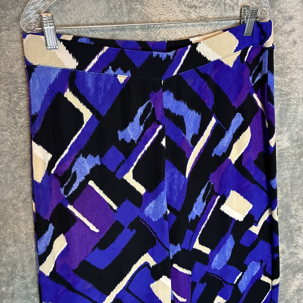 Chicos Women Abstract Slinky Knit Cropped Pants  2-L Wide Leg Artsy Statement
